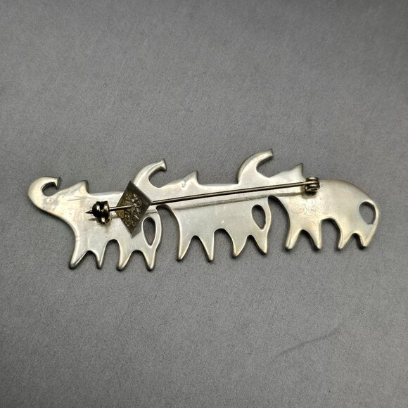 VTG Taxco Sterling Silver 925 Elephant Trio Brooch 3" Raised Trunks TA-75 Mexico - Picture 2 of 8